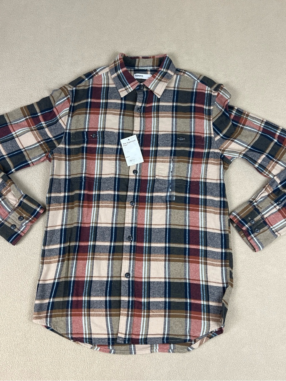 Sonoma The Supersoft Flannel Shirt. 100% Cotton, Plaid. Red. Men's Sz Small